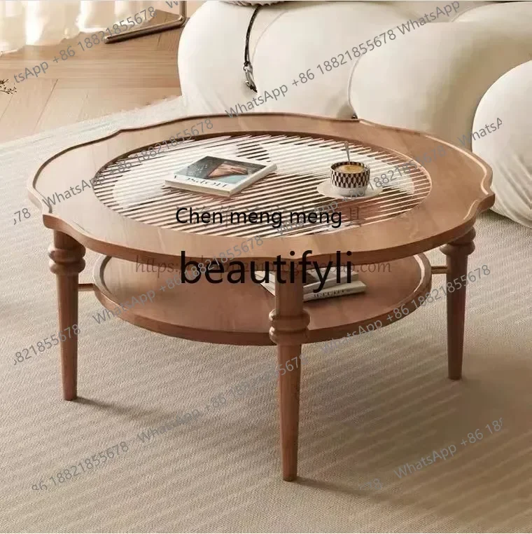 

B178 деревянный простой высококачественный круглый журнальный столик из цельного дерева в скандинавском стиле для маленькой квартиры, черный журнальный столик