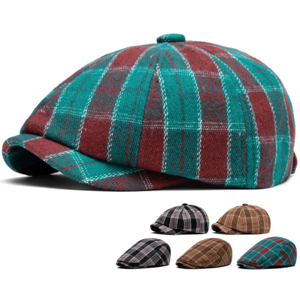 

HT4973 Berets New Spring Autumn Hats for Men Women Artist Painter Plaid Beret Hat Male Female Ivy Flat Cap Octagonal Beret Caps