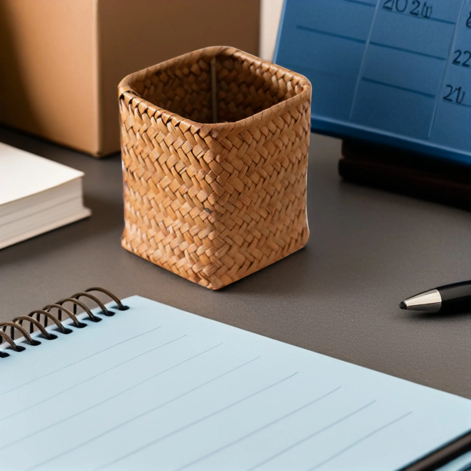 1 قطعة حامل قلم صندوق تخزين من القش منظم مكتب برتقالي سعة كبيرة قلم رصاص كوب حامل أدوات المائدة فرشاة للمكياج دلو زهرة #4