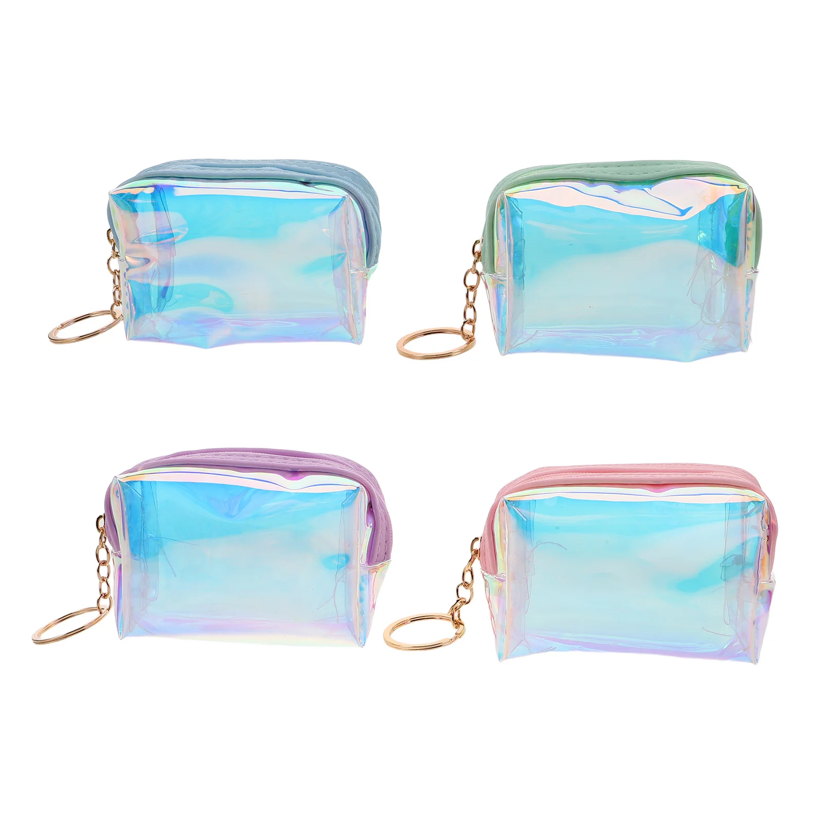 

4Pcs Laser Mini Wallet Coin Purse Keychain Stylish Heart Design Portable Small Zipper Change Pouch for Girls Travel Storage