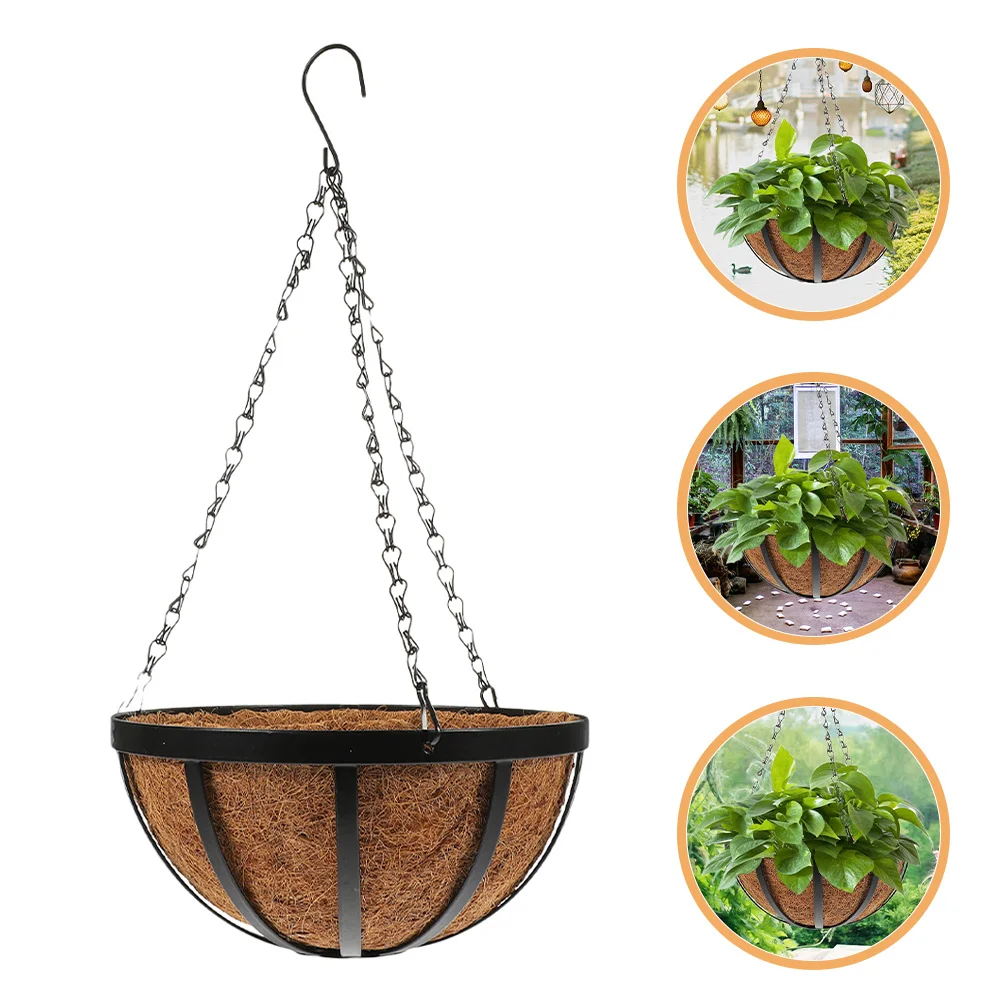 سلة معلقة من ألياف جوز الهند حاوية زراعة طبيعية للحديقة الداخلية والخارجية جدار جبل زارع شرفة أصيص زهور كبير #2