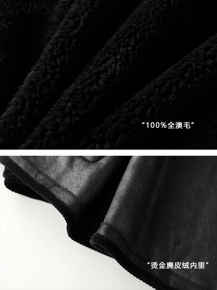 سترة نسائية من الصوف الطبيعي 100% من AYUNSUE سترة أنيقة من فرو الضأن ملابس نسائية شتاء 2025 جديدة في ملابس خارجية كوكفاتا ميخوم