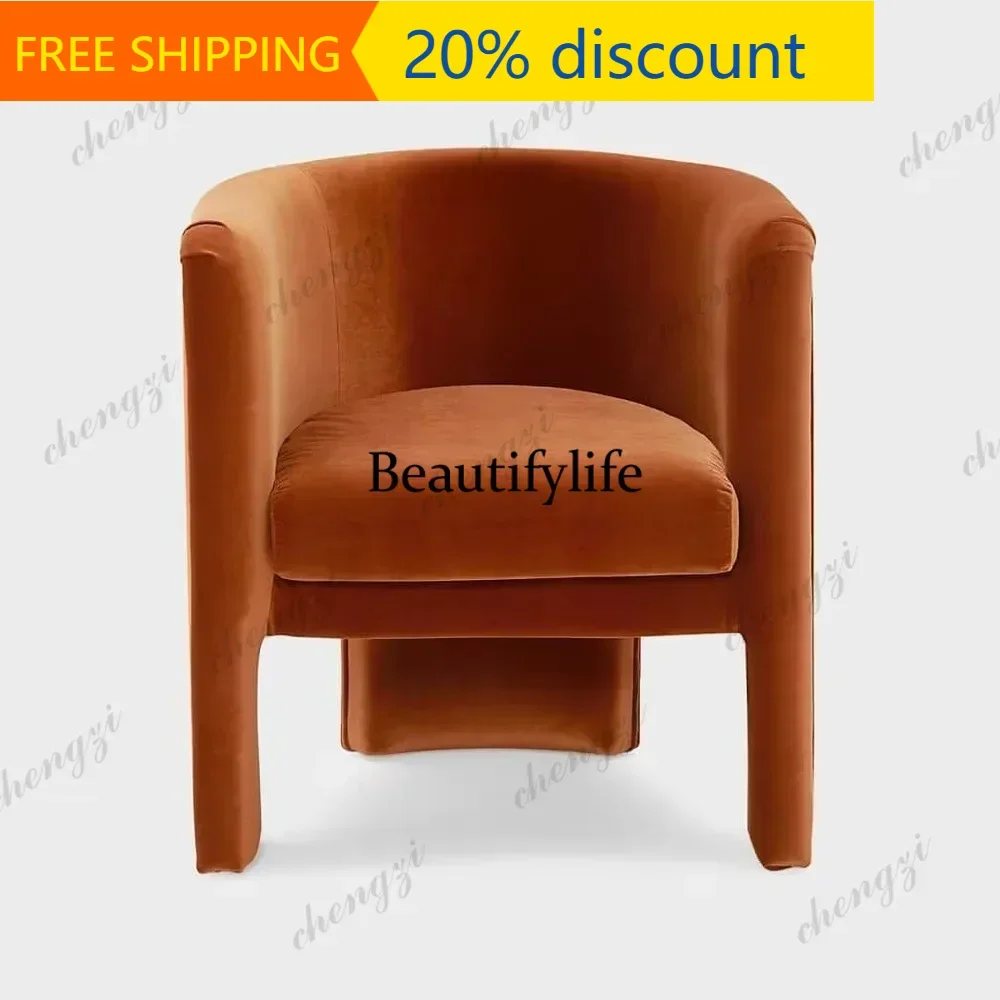 132 Modern Simple Caramel Velvet Single Leisure Chair Curved Bucket Chair Light Luxury Living Room Bedroom Sofa Chair