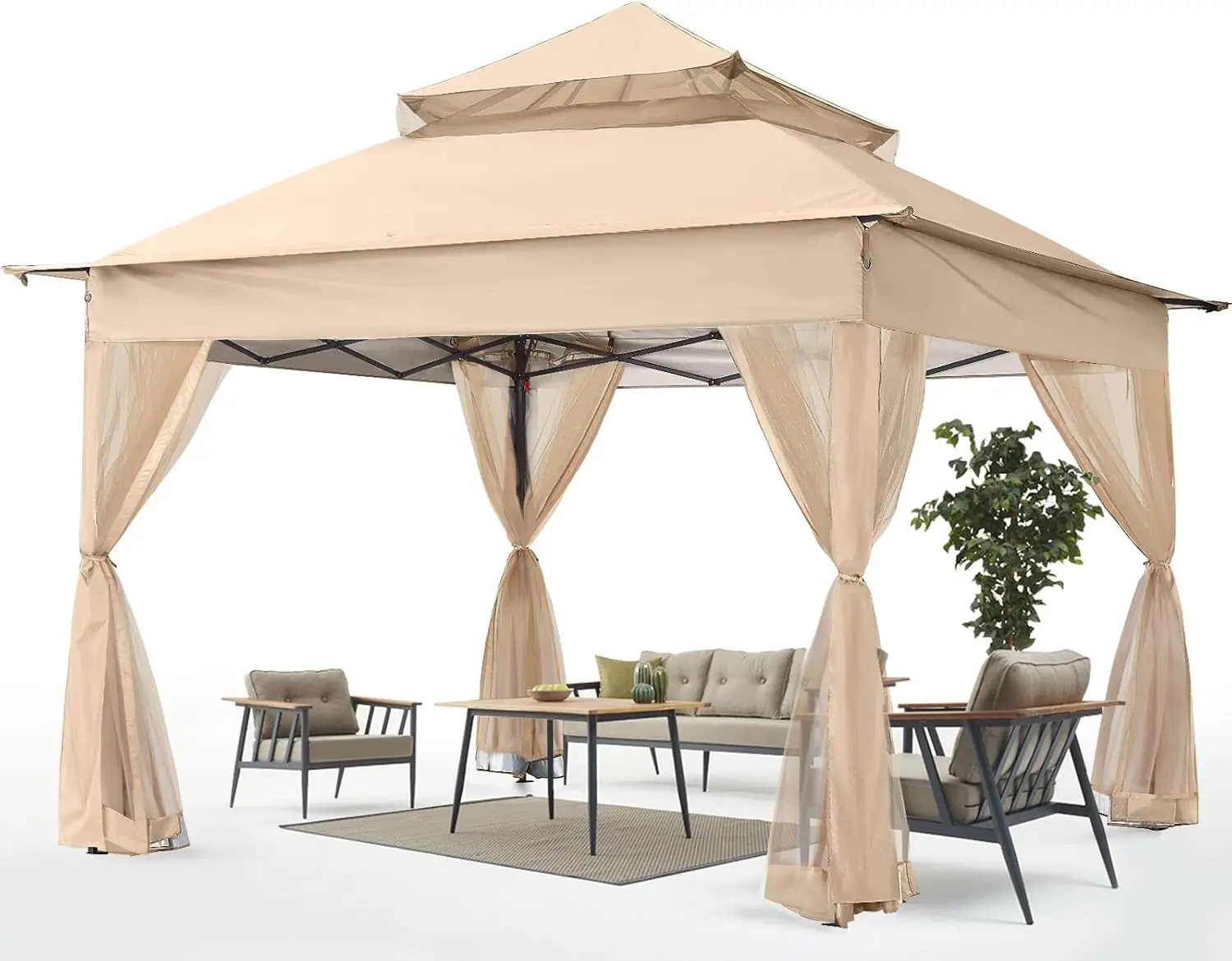 NEW Pop Up Gazebo 11x11 - Outdoor Canopy Tent with Mosquito Netting for Patio Garden Backyard (Khaki)