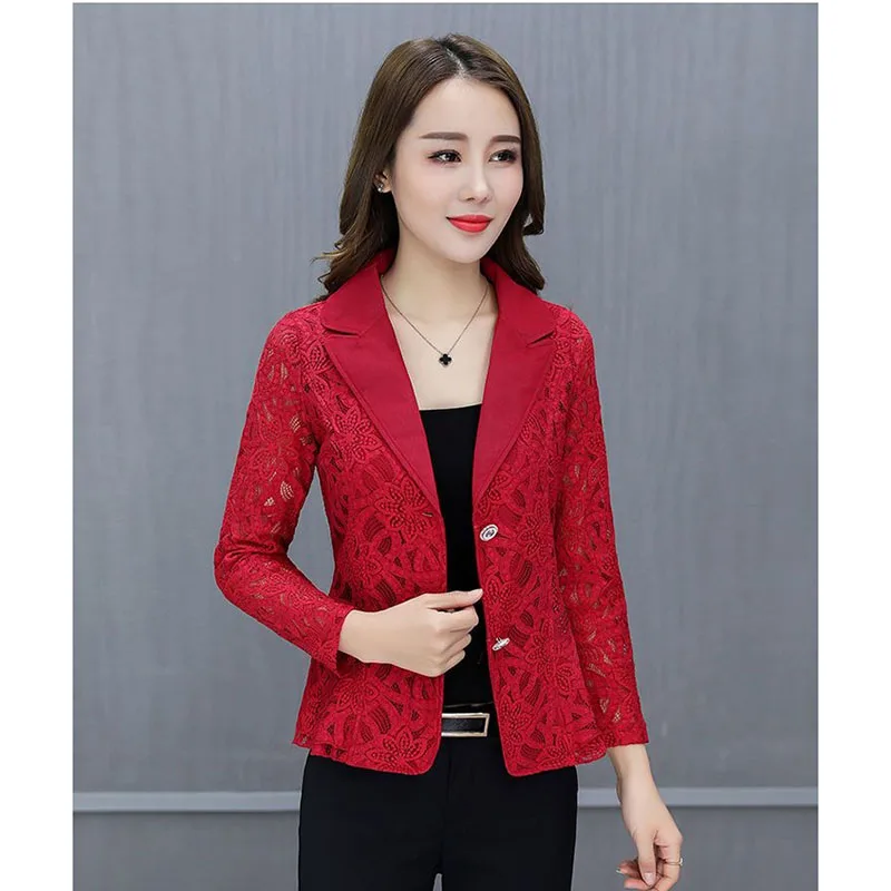 

Lace Small Suit Jacket Female 2025Spring Summer Sunscreen Outerwear Shirt Women's Korean Hollow Short Blazer Coats Thin Overcoat