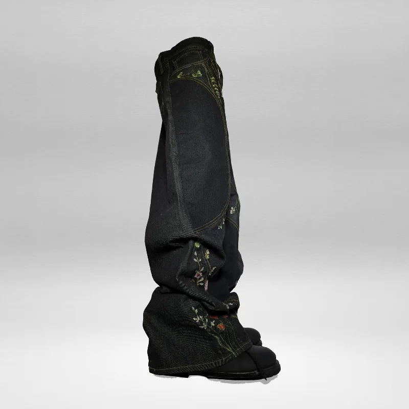 HKSH 2025 ربيع الخريف جديد رجل المد Y2K فضفاض واسعة الساق الجينز تطريز أنيق شارع العليا الدنيم السراويل شيك Ins طباعة HK10247