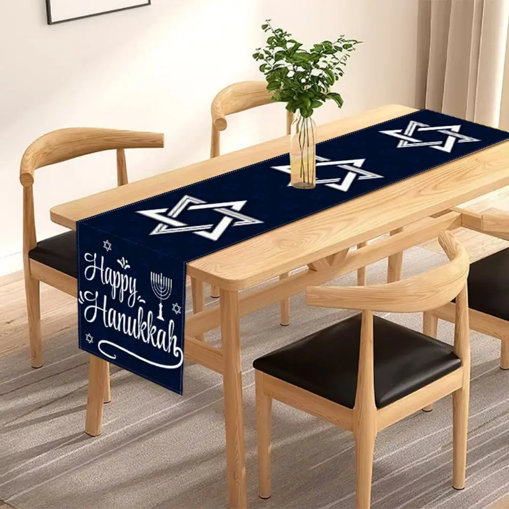 Hanukkah Table Runner Polyester Six-pointed Star Printed Patterns Candlelight Festival Dining Room Kitchen Restaurant Decoration