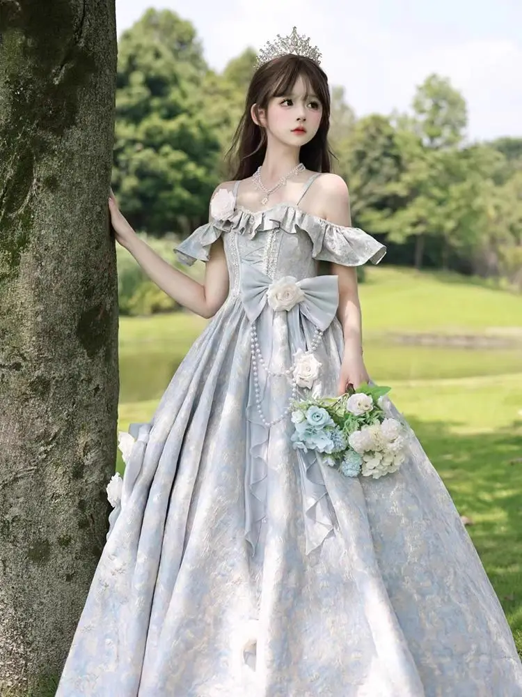 

Japan Lolita Blue Evening Dress Female Niche High-End Birthday Adult Ceremony High School Student Fugitive Princess Dress