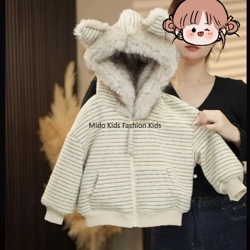 1-12Y Kids Winter Thick Fleece Hooded Sweatshirt Fashionable Warm Pullover Jacket Boys Girls 80-150cm