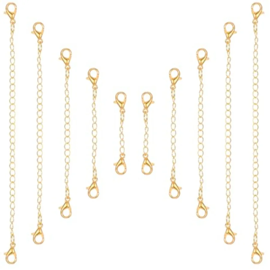 

10 шт. золотых удлинителей для цепочек из нержавеющей стали, разные размеры, золотистого цвета, для ожерелий, браслетов и украшений на ногу