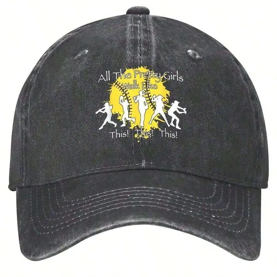 

Washed Baseball Cap With Softball Design Unisex Adult Sport Hat