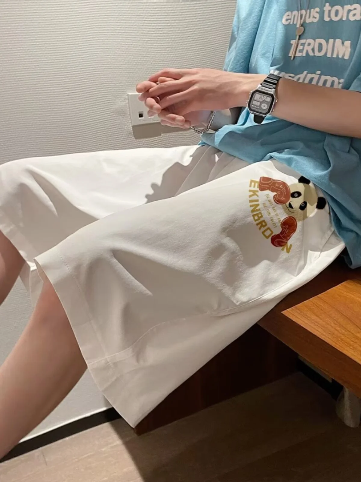 

Loose Fit Men's Retro orts Summer Collection High Waist Five-Quarter Length Straight Leg Casual Pants for Youth