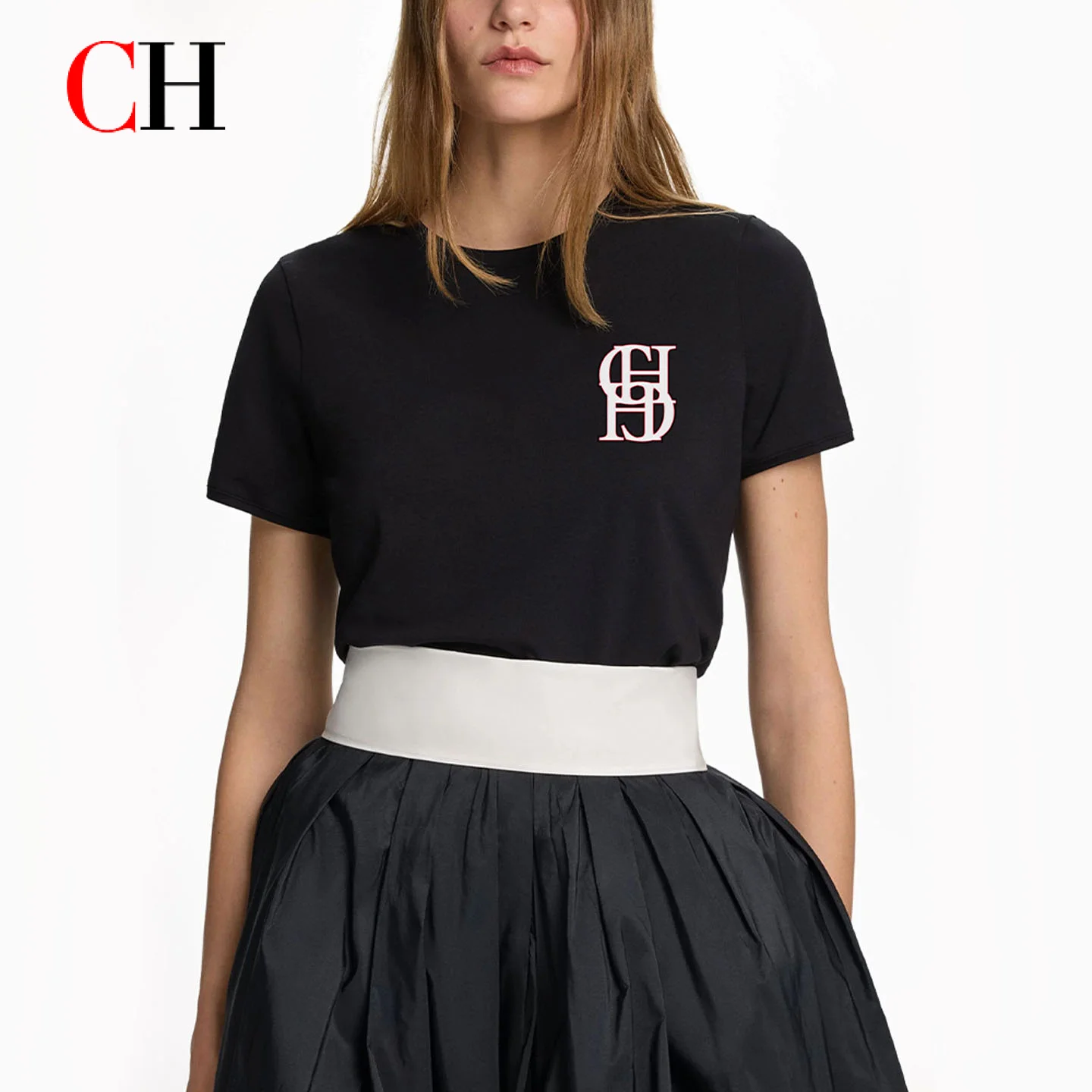 CH Women's Monogram Embroidery T-Shirt Short Sleeve Crew Neck Casual Loose Fit Summer Basic Tee Streetwear Top