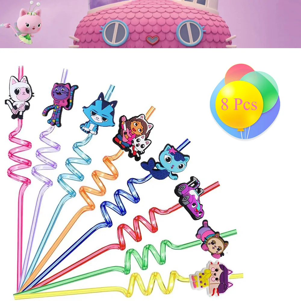 New Gabbys Straw Cartoon Figure Party Favors Reusable Straws Dollhouse Happy Birthday Decoration for Kids Toy Gifts Baby Shower