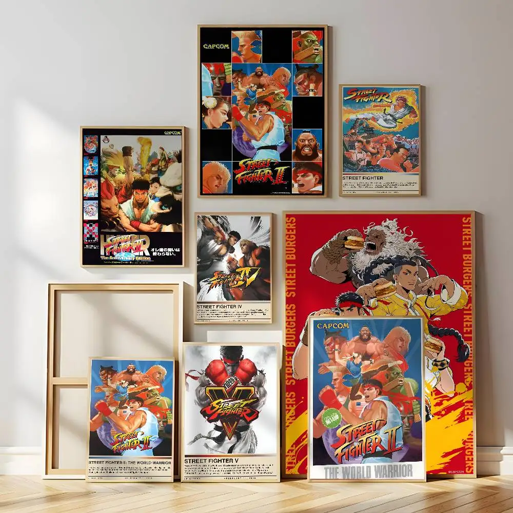 Classic Hot Video Game Street Fighter Poster Self-adhesive Wall Mural Art Waterproof Sticker For Bar Room Decor
