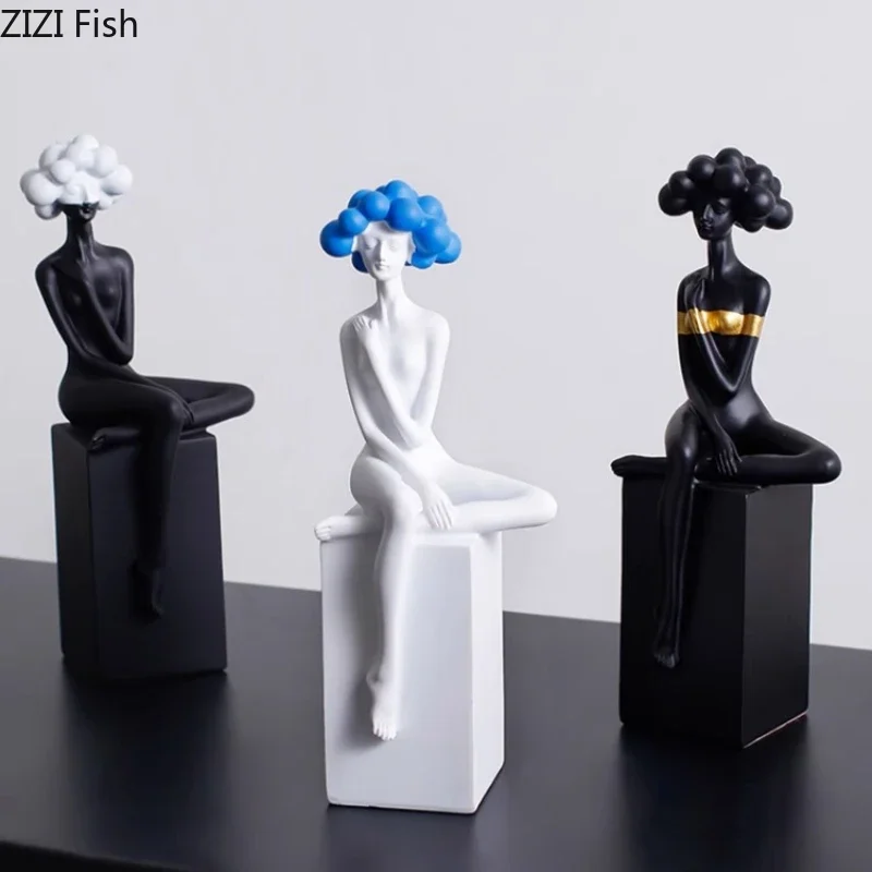 Black and White Art Sculpture Resin Character Ornaments Girl Statue Figure Sculpture Home Accessories Decoration Crafts - Image 2