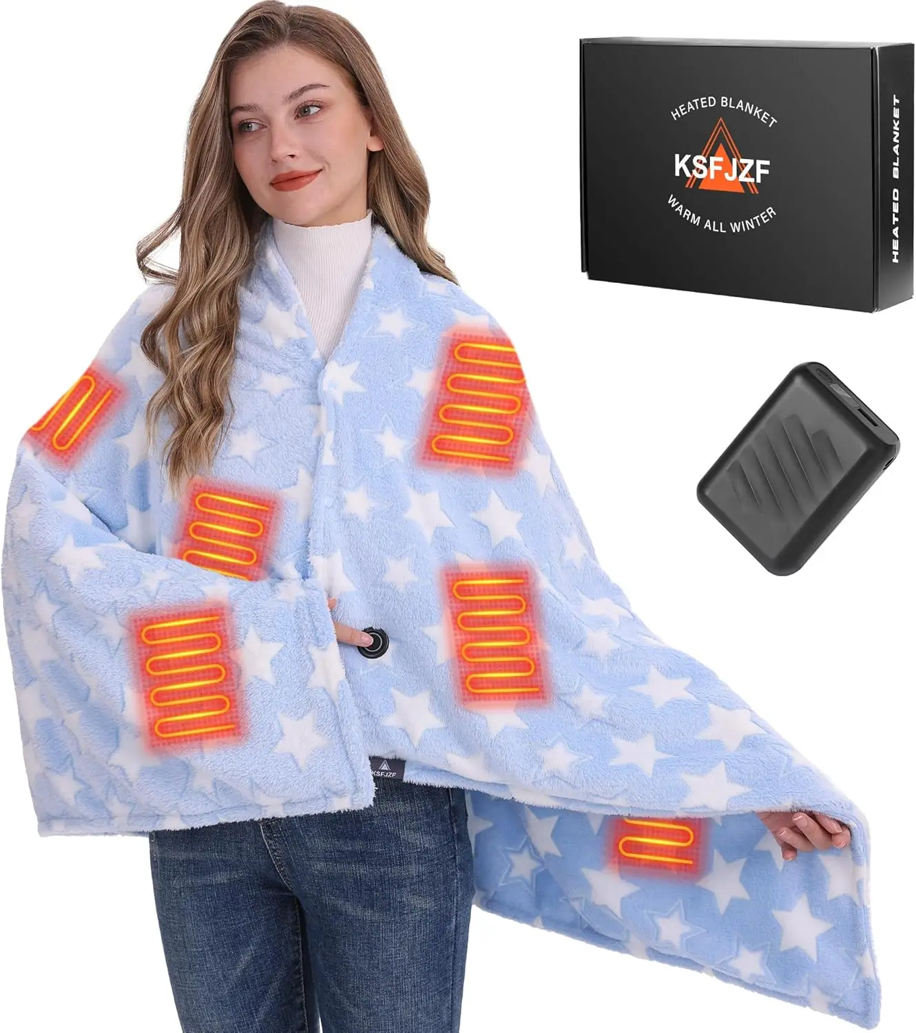 

Cordless Heated Blanket with Rechargeable Battery, 3 Heat Levels, Machine Washable, 59x35.5 Inch