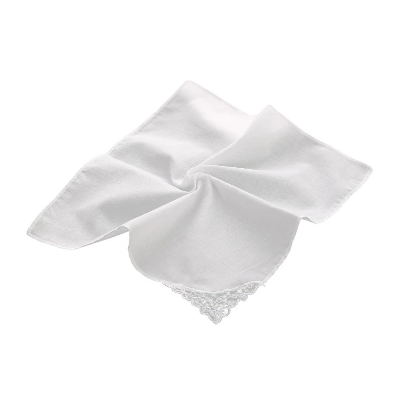 28X28CM Sapu Tangan Renda Syal Putih untuk Wanita Anak Perempuan Bandana Rambut Saku Handuk Ikat Kepala Wanita Topi Jilbab
