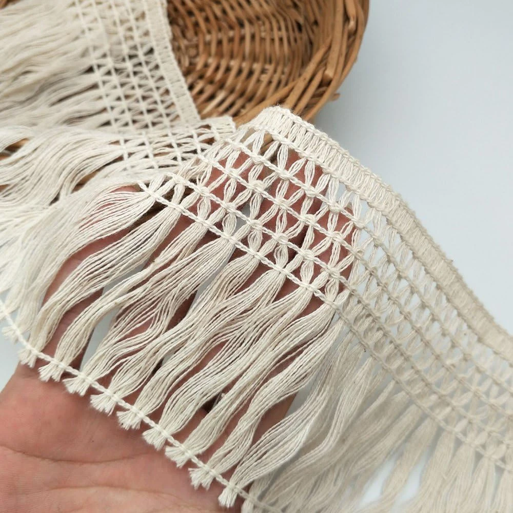 2 Yards/Lot 10cm Beige White Cotton Thread Strip Fringe Lace Trim DIY Clothing Accessories Tassel Clothes Pillow Home Decoration