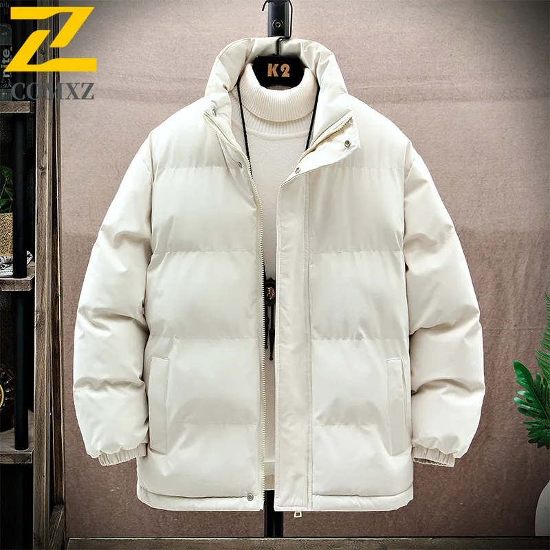 COMXZ 2025 メンズ トレンド オーバーサイズ 無地 コットン ジャケット 冬 若者 学生 カジュアル ゆったり 暖かい 軽量 コート