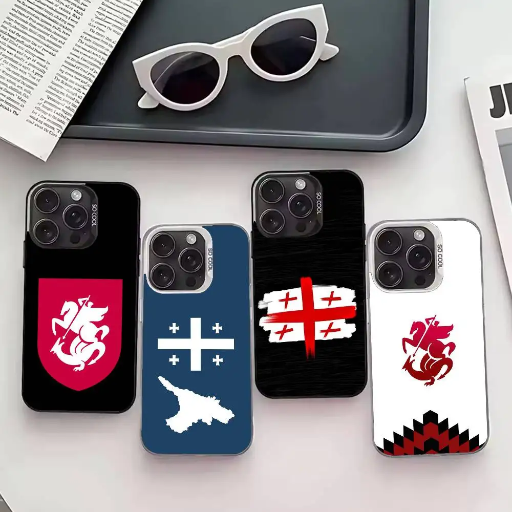 

G-Georgia Flag Phone Case For iPhone 17,16,15,14,13,12,11 Plus,Pro Max,XS,Colored silver phone case