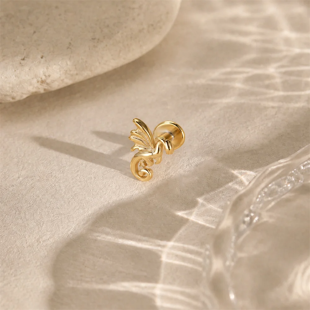 CANNER 925 Sterling Silver Flat Back Internal Thread Flying Dragon Whale Body Lip Earrings Piercing Bone Stud  Fine Jewelry Gift