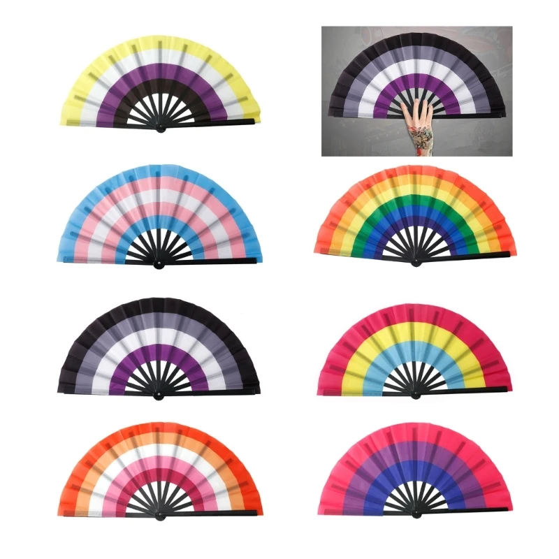 67JB Dance Folding Fan KungFu Fan Rainbows Fan Colourful Hand Fans for Kids Women