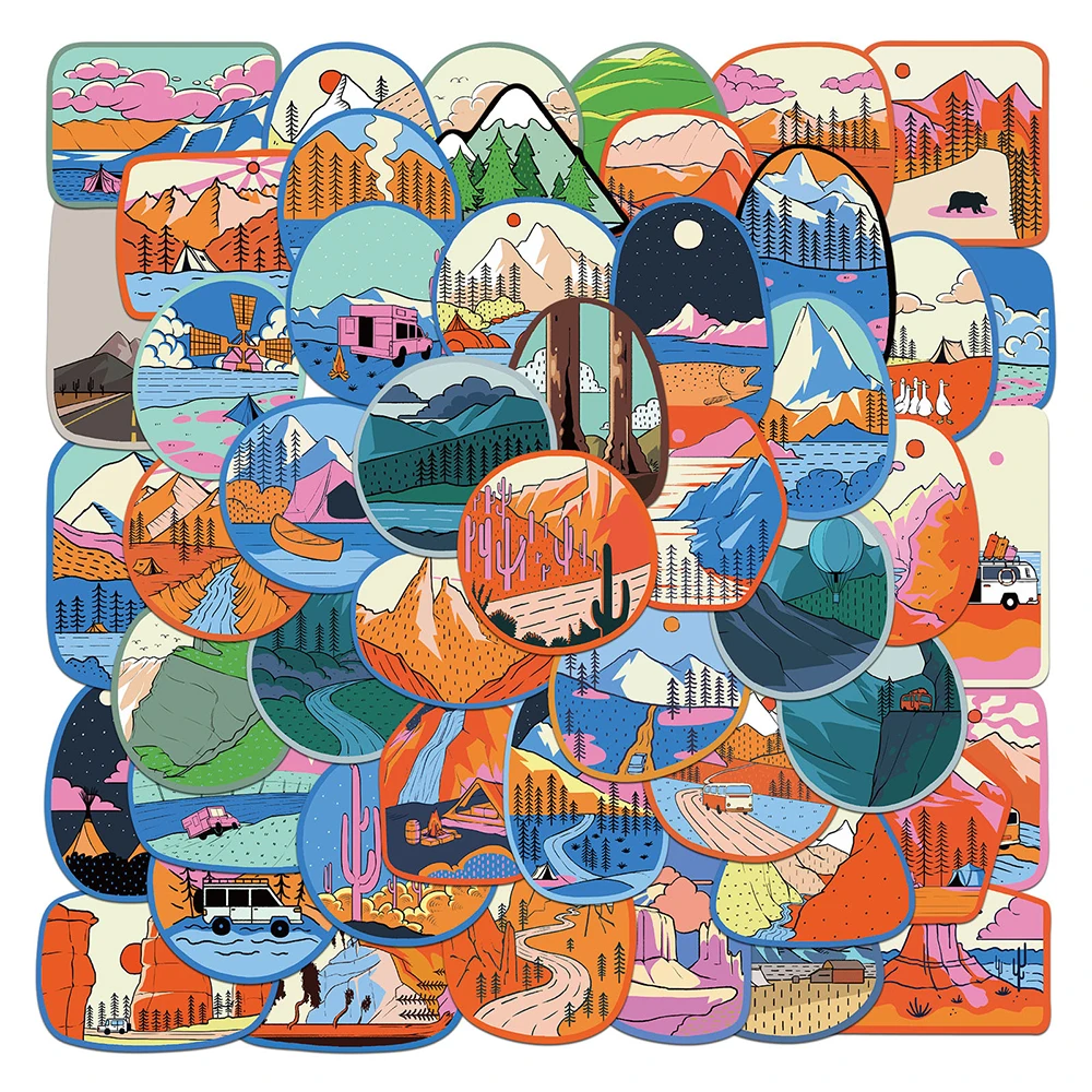 

10/30/50pcs Cartoon Outdoor Camping Scenery Stickers Cute Graffiti Decals for Notebook Phone Helmet Aesthetic Decoration Sticker