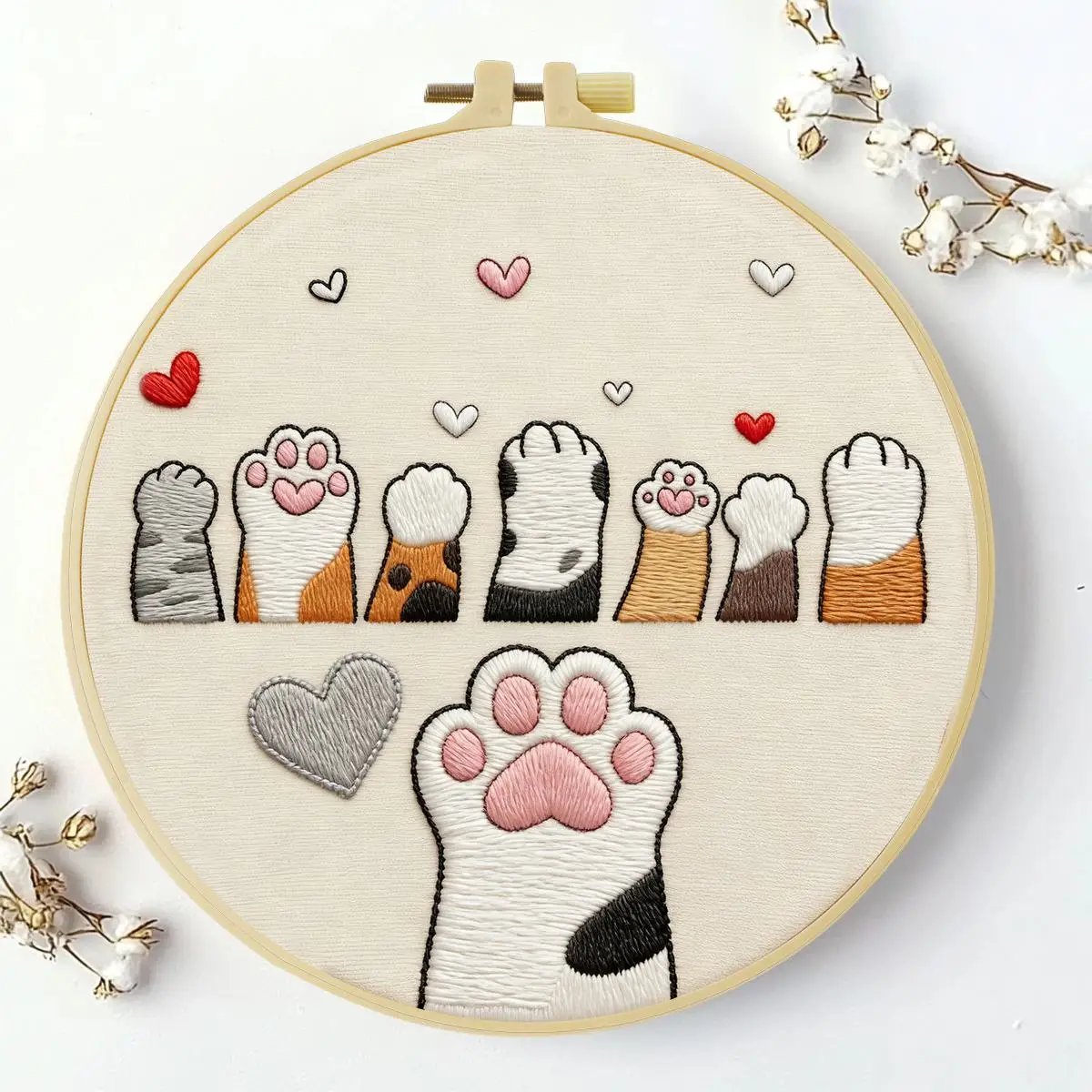 1 Stück 20X20CM/15X15CM 7,87/6,3 Zoll Katzenpfoten-Stickerei-Starter-Kit DIY-Kit DIY-Stickerei-Set Handarbeiten Heimdekoration – Detail 1