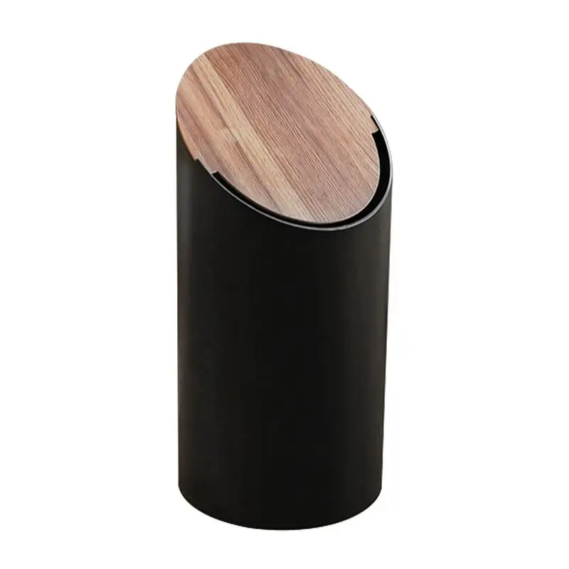 

Trash Bin With Lid White Round Garbage Can Modern Wooden Covered Waste Basket Sleek Garbage Container For Kitchen Bathroom