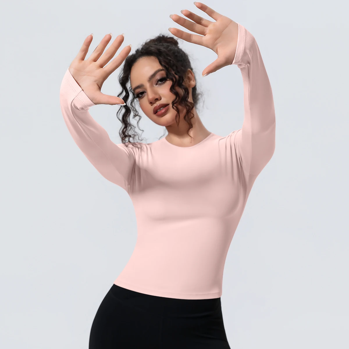 1 Stück Schlankes Casual Sommer Yoga Langarm-Oberteil für Damen, Fitness-Sport-Laufshirt mit Schnelltrocknung, Einfarbiges Trainingsshirt – Detail 10