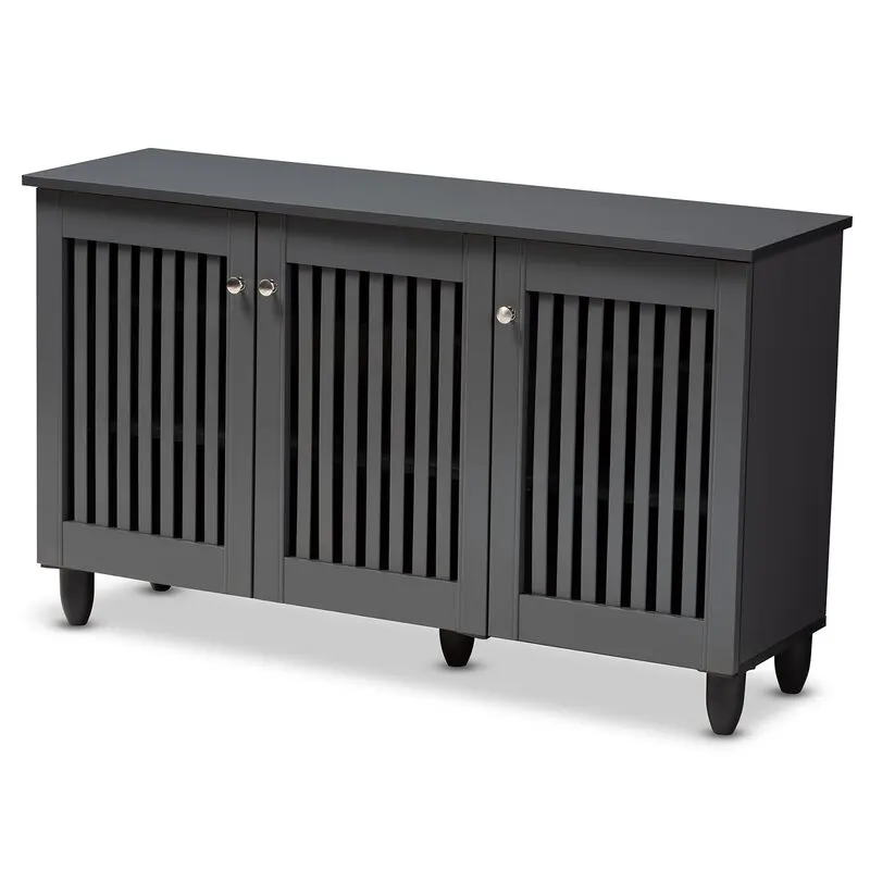 #Cabinet storage 3 doors black color solid teak wood Furniture Manufacture shoe cabinet storage