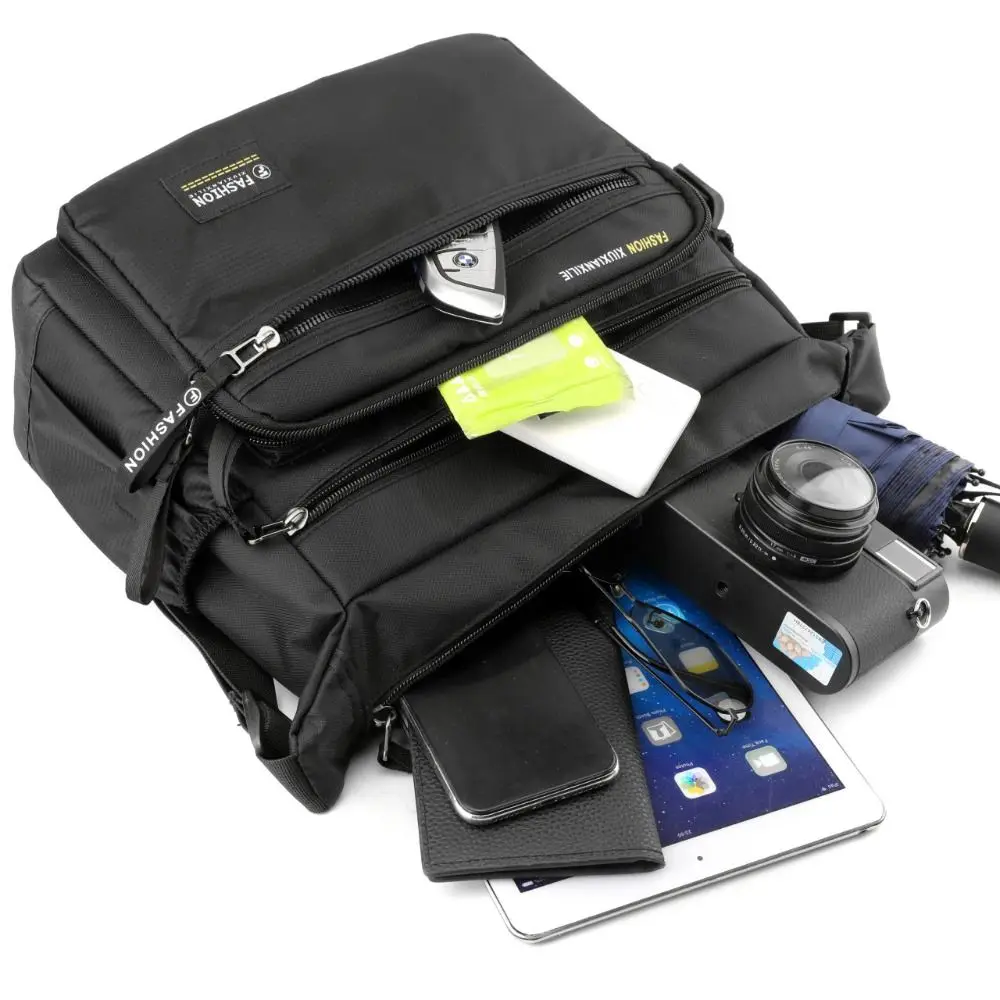 Luxury Nylon Messenger Bag Square Shape Zipper Travel Crossbody Bags Large Capacity Multi-layer Shoulder Bag Unisex