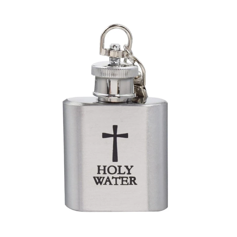 Metal Holy Water Bottle Refillable Catholic Holy Water Container with Black Crosses Designs Keychains Keyring Vials F1CC