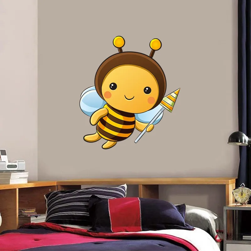 Tri koshki RC076 Cartoon Cute Little Flying Bee Child Wall Sticker Waterproof Decal Home Decoration Kids Room Door Toile Kitchen