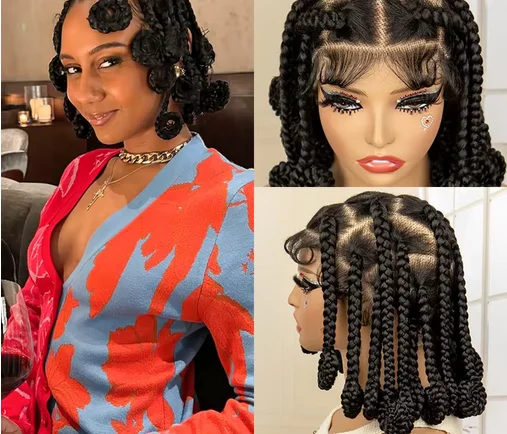 Plecione peruki w pudełku Pełna koronkowa peruka z warkoczem Bantu Najwyższej jakości 14-calowe krótkie, luksusowe plecione peruki w pudełku z dziecięcymi włosami