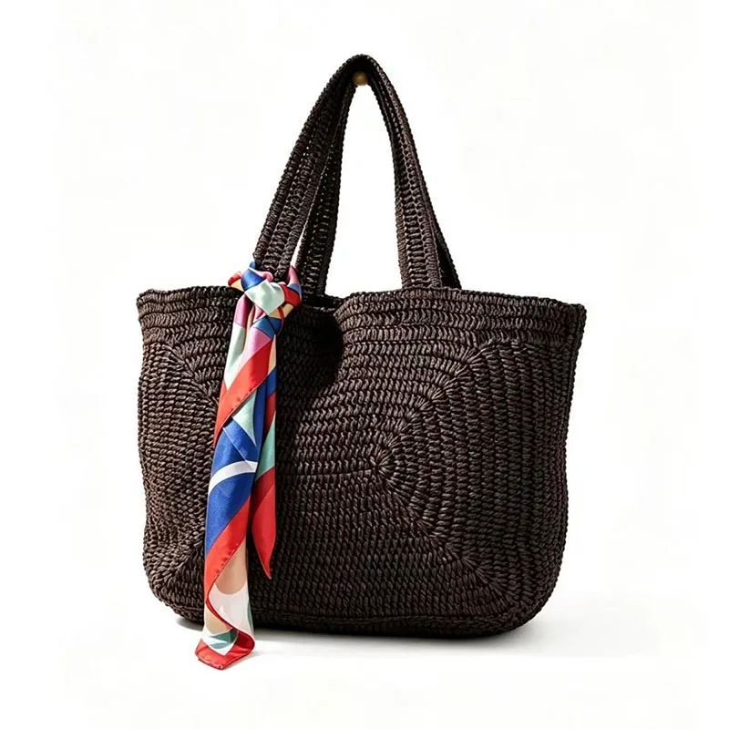 Bohemian Woven Tote Beach Bag Large Capacity Paper Rope Shoulder Bag Summer Straw Bags for Women Handbags Shopper Tote Purses