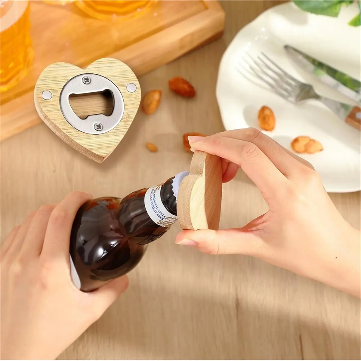 HITL 24 Pcs Magnetic Bottle Opener 2.5In DIY Bamboo Heart Shape