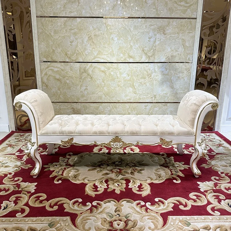 French fabric bedside stool European court luxury solid wood bedroom