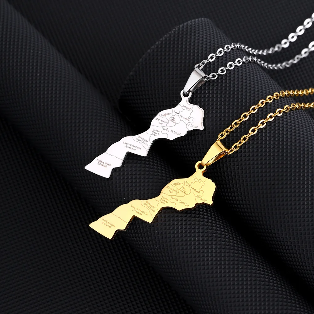 Stylish stainless steel Moroccan map with city pendant necklace lovers style style style personality collarbone chain accessorie