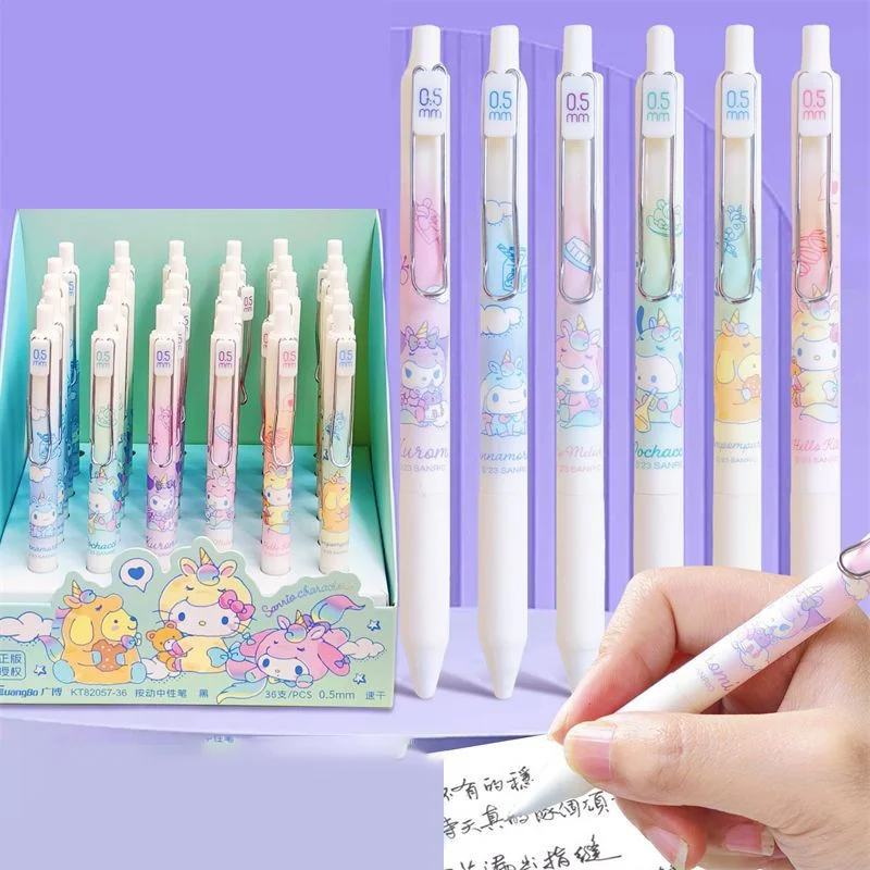 

18/36 шт. Kawaii Sanrio Kitty Melody PomPomPurin пресс гелевая ручка милые Pochacco 0,5 мм черные чернила нейтральные ручки офисные школьные принадлежности
