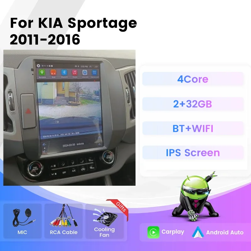 Android 13 OS Car Radio Car-play Auto for Kia Sportage 3 SL 2010 - 2016 Tesla Type Multimedia Viedo Player GPS Stereo Navigation 