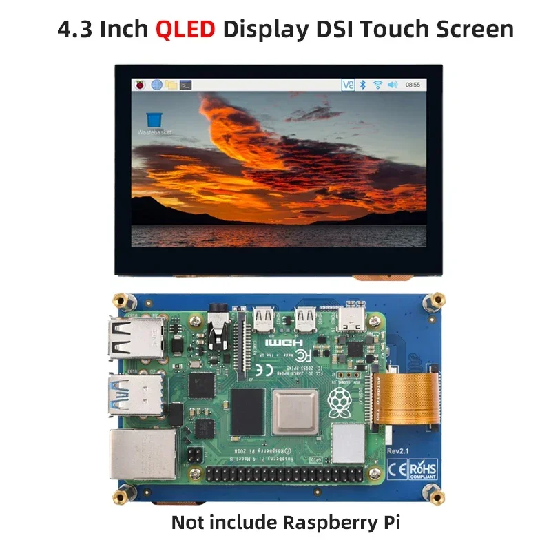 

4.3 Inch QLED Display DSI Interface Touch Screen 800 x 480 Integrated Structure Toughened Glass Panel for Raspberry Pi 4B 3B