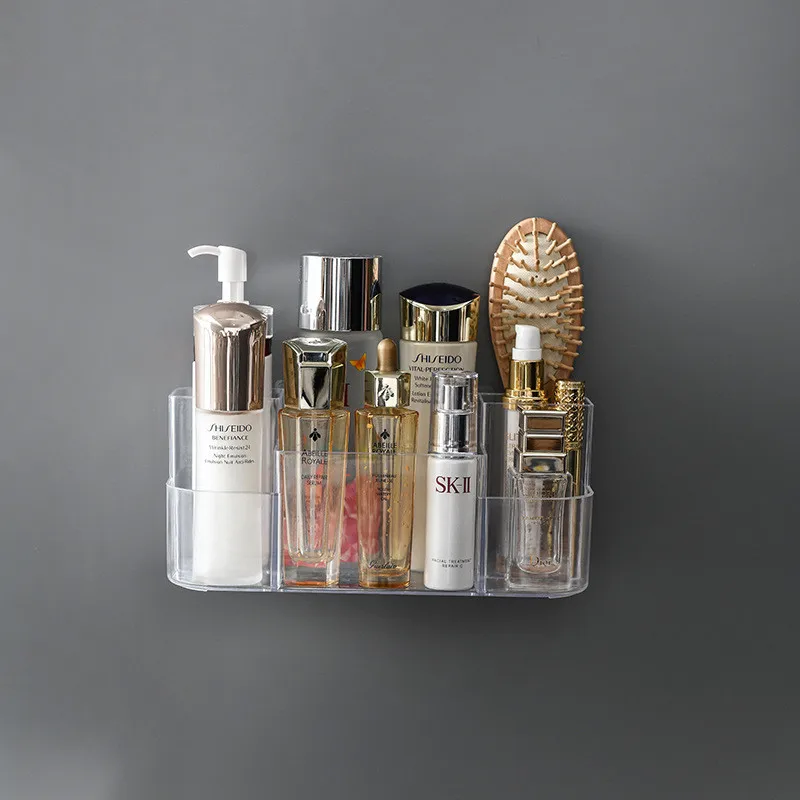 Non Perforated Traceless Bathroom Multi Compartment Transparent Storage Box Wall Mounted Storage Box Desktop Cosmetics Storage