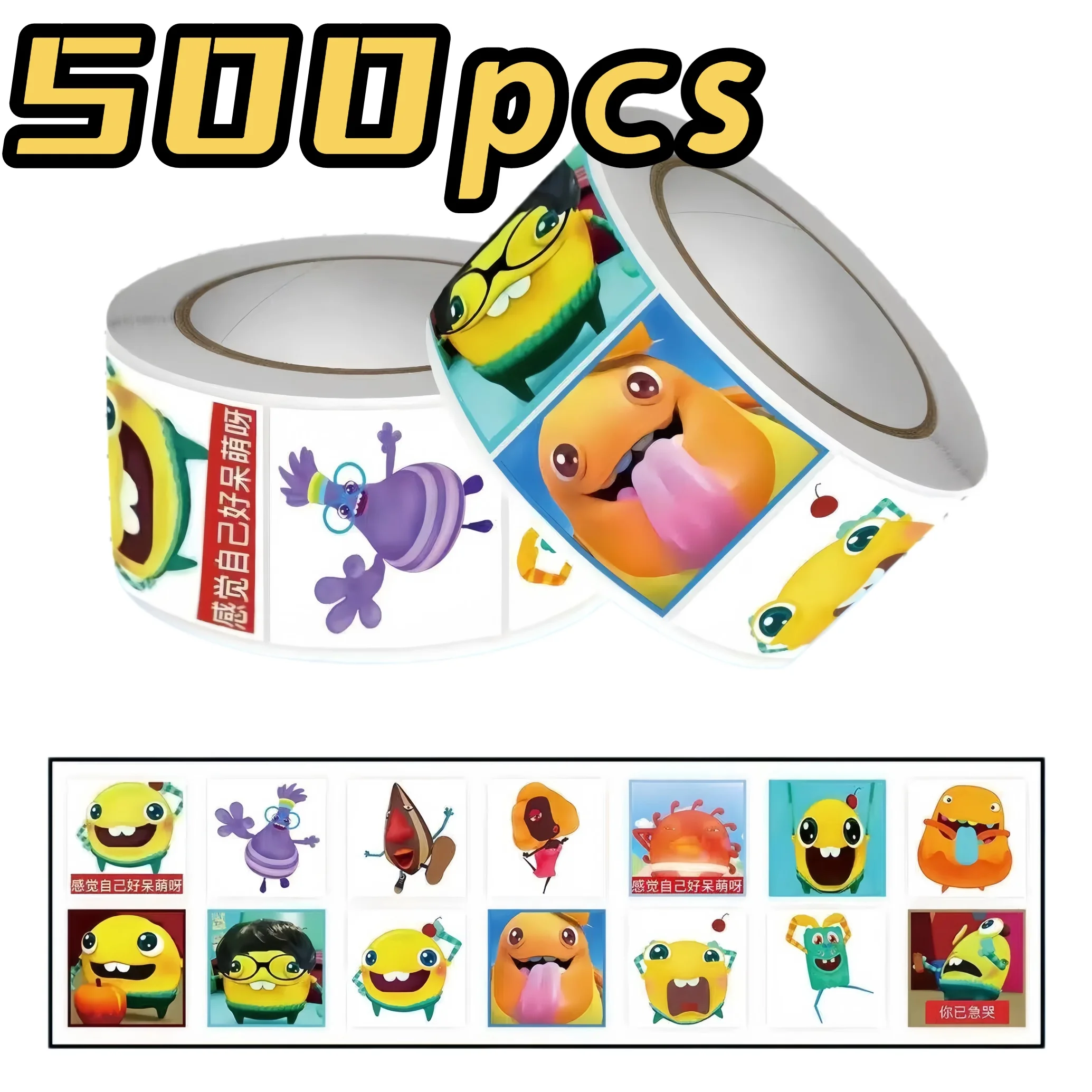 500Pcs Roll Self‑Adhesive Monster Emoji Labels for DIY Scrapbook Packaging Party Stationery Luggage Decor 2cm/0.79inch