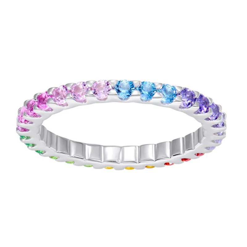 Basket Purple Gradient Thin Circle Rai Diamond Ring Women's Full Diamond Stacked Wearing Caibao Fashionable Simple Commuting All