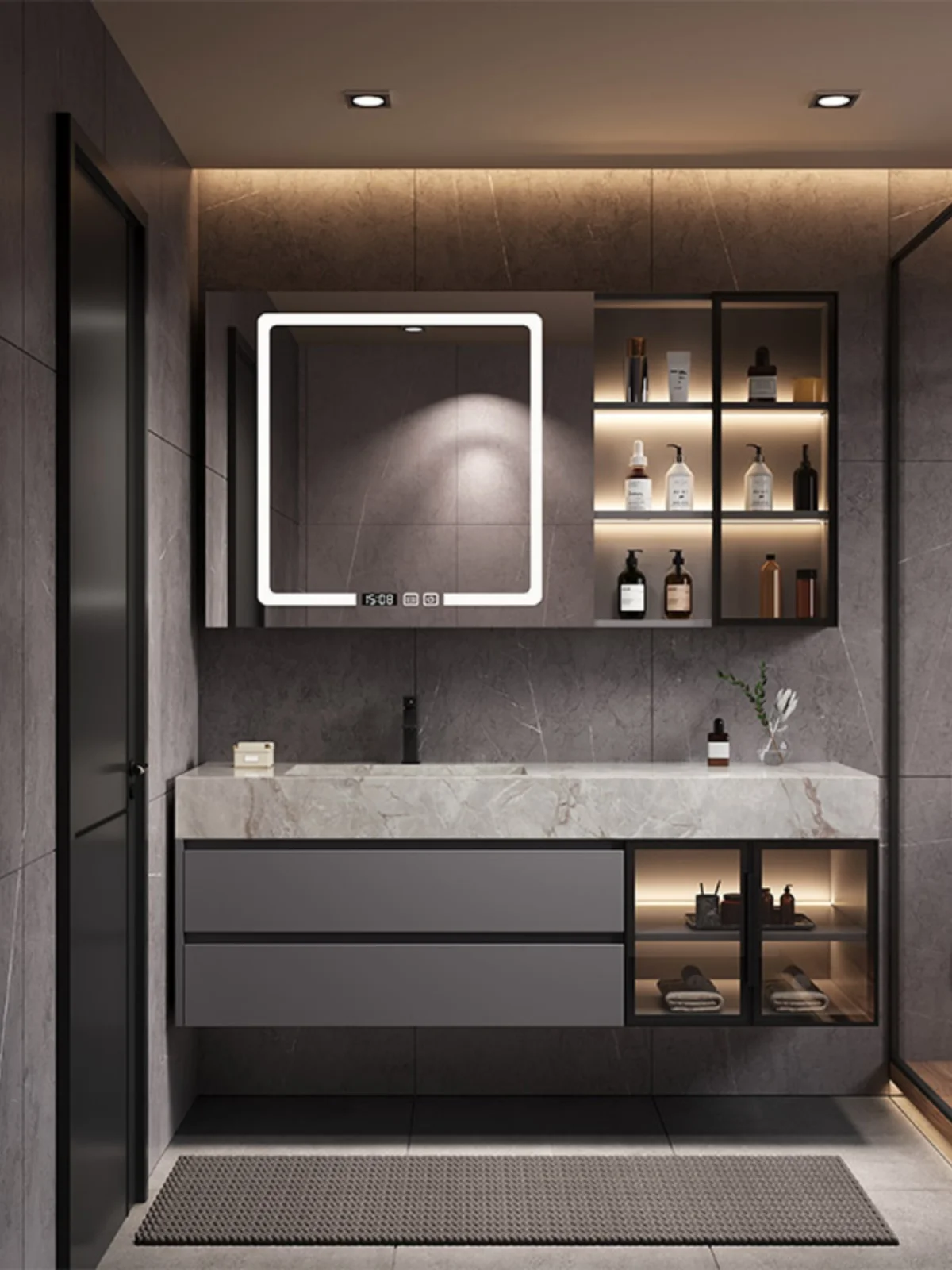 Light luxury bathroom cabinet combination rock slab toilet washbasin sink modern simple intelligent washbasin bathroom cabinet