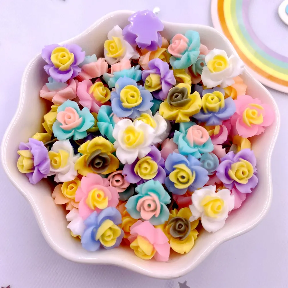 50Pcs Resin Leuke Kleurrijke 11Mm Lente Kleur Drie Petaled Blad Bloem Gem Plaksteen Applique Diy Wedding Plakboek Craft SL704