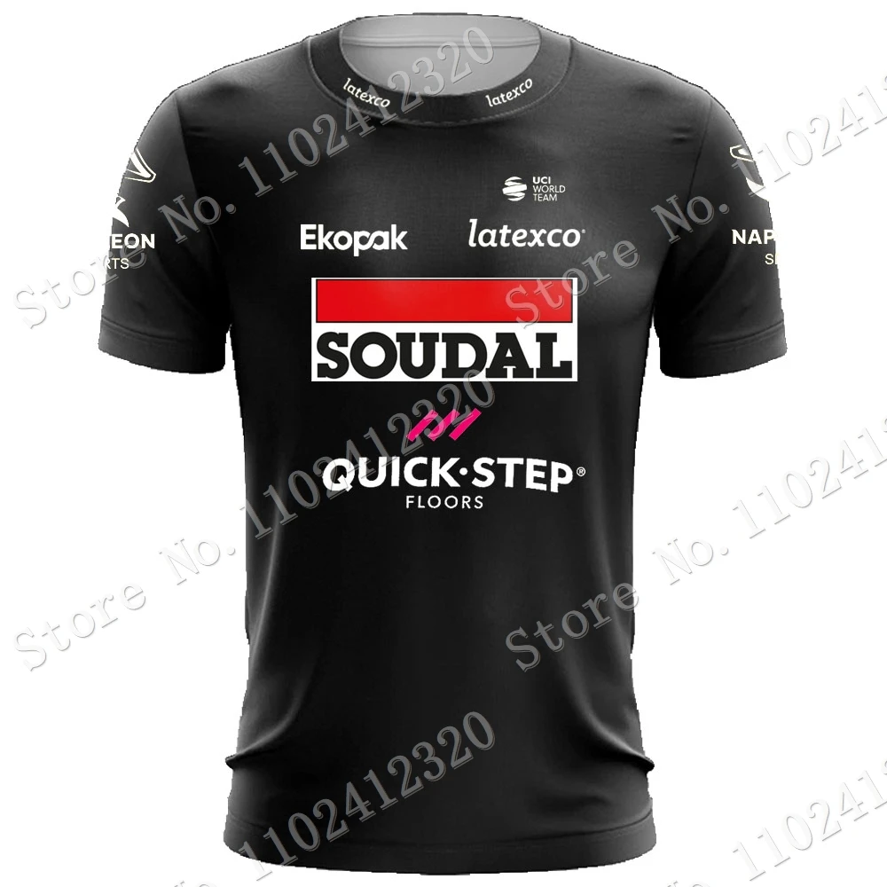 CAMISETA Soudal Quick Step Team 2023 T Shirts 3D Print Black Mens Summer Running Streetwear Casual Technical Training Clothes