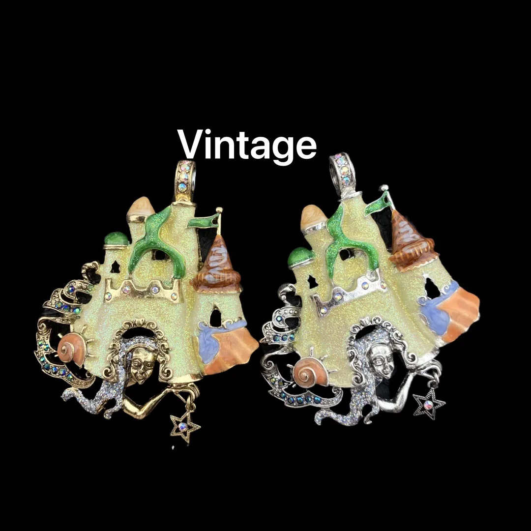 

KF European and American Fashion Trend Vintage Enamel Craft Cute Fairy Tale Fairy Castle Style Magnetic Charm Pendant